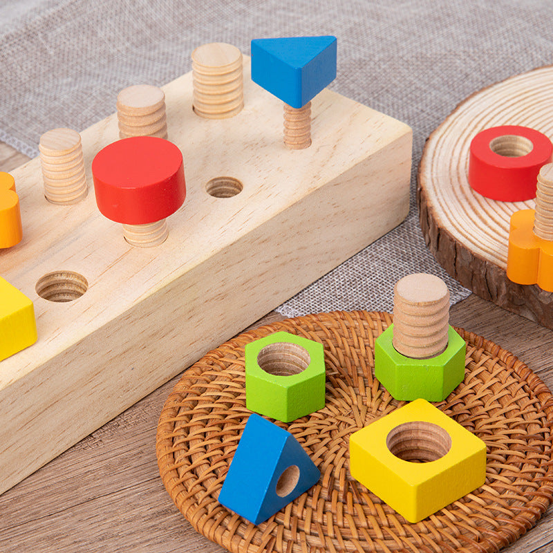 Children's screw tightening tool table, baby combination disassembly nut, building block shape, color matching puzzle wooden toy