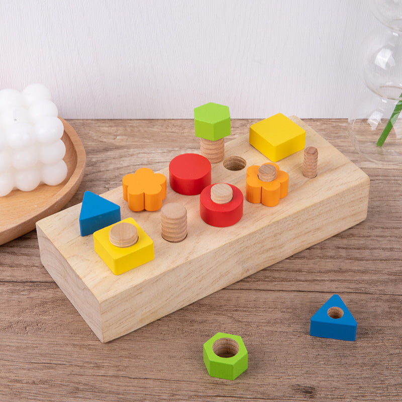Children's screw tightening tool table, baby combination disassembly nut, building block shape, color matching puzzle wooden toy