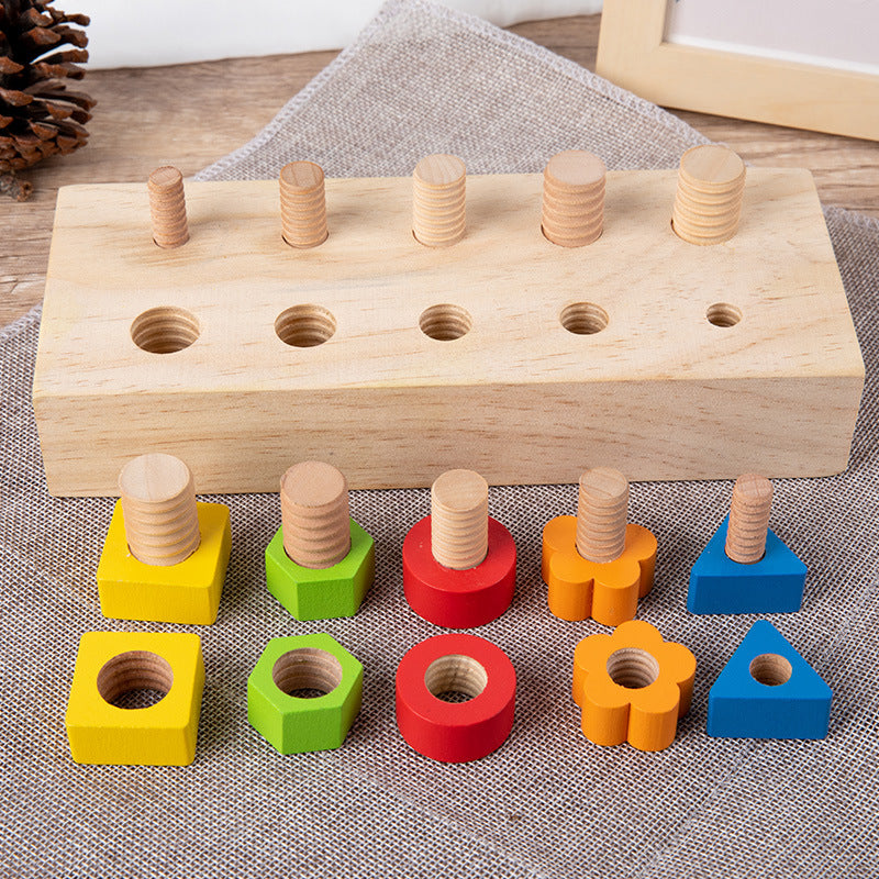 Children's screw tightening tool table, baby combination disassembly nut, building block shape, color matching puzzle wooden toy