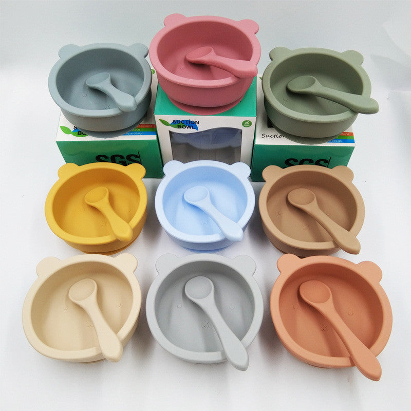 Suction Cup Anti-fall Bear Silicone Baby Bowl Complementary Food Bowl Children Feeding Tableware