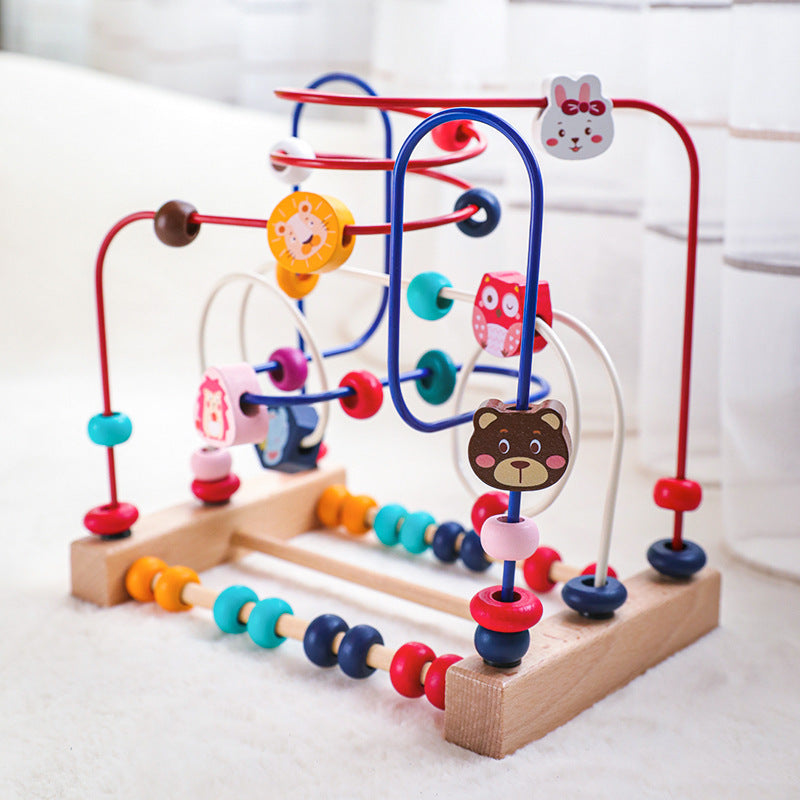 Children's cartoon animals, fruit wrapped beads, early education puzzle building blocks, baby hand eye coordination exercise toys