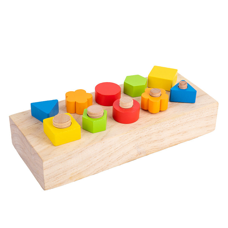Children's screw tightening tool table, baby combination disassembly nut, building block shape, color matching puzzle wooden toy