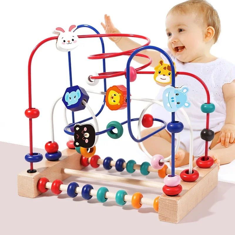 Children's cartoon animals, fruit wrapped beads, early education puzzle building blocks, baby hand eye coordination exercise toys